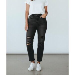 Pacsun Size 30 High Rise Straight Black Distressed Jeans With Raw Hem Womens Den